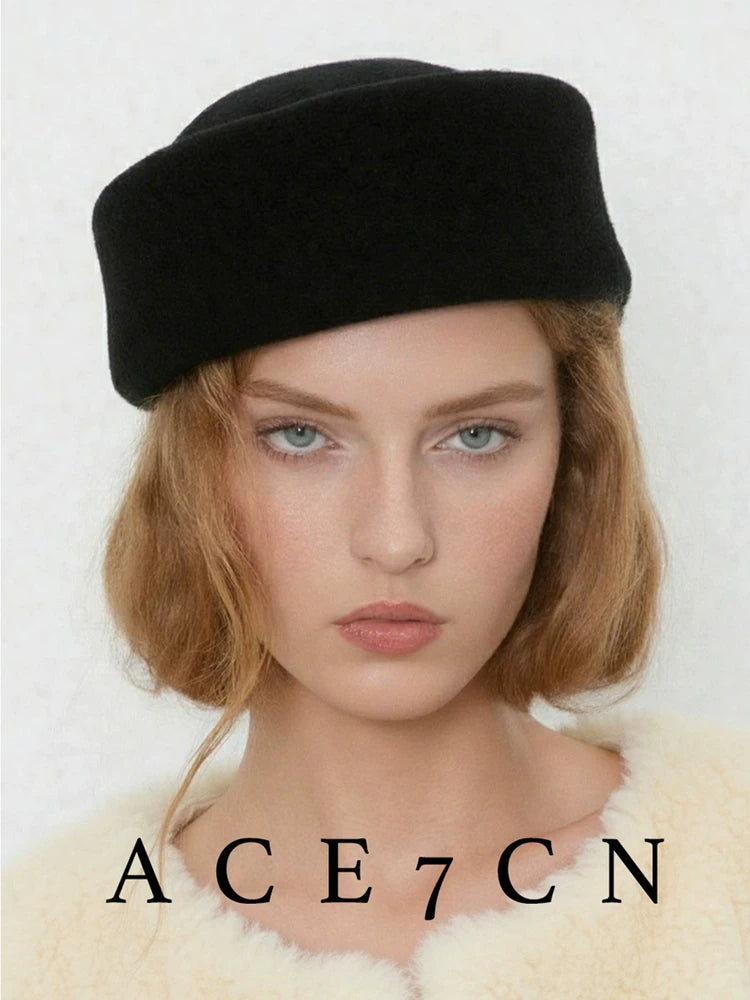 Round-Crown Wool Pillbox Hat — ACE7CN