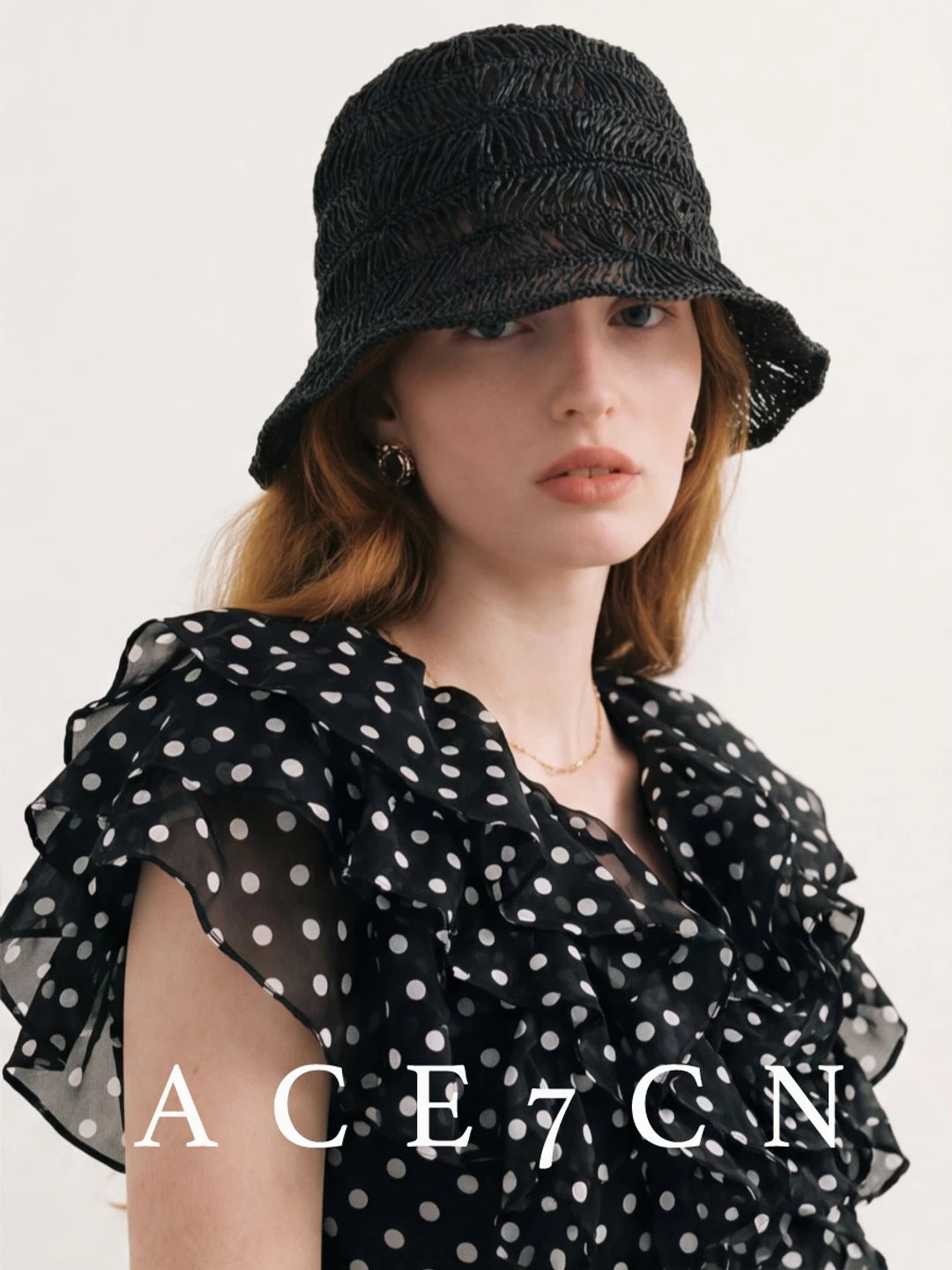 Openwork Straw Bucket Hat — ACE7CN
