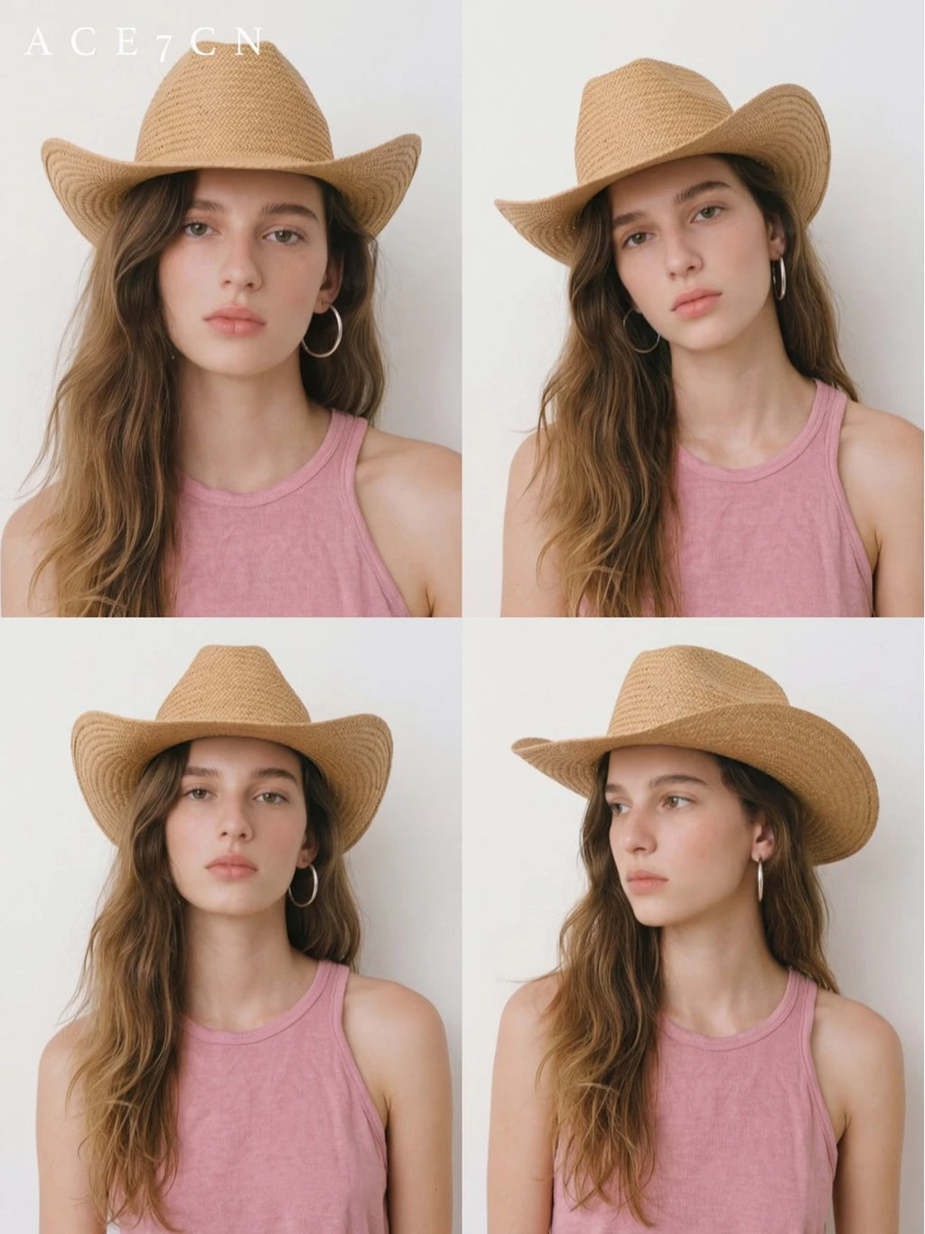 Wide-Brim Paper-Straw Western Hat — ACE7CN