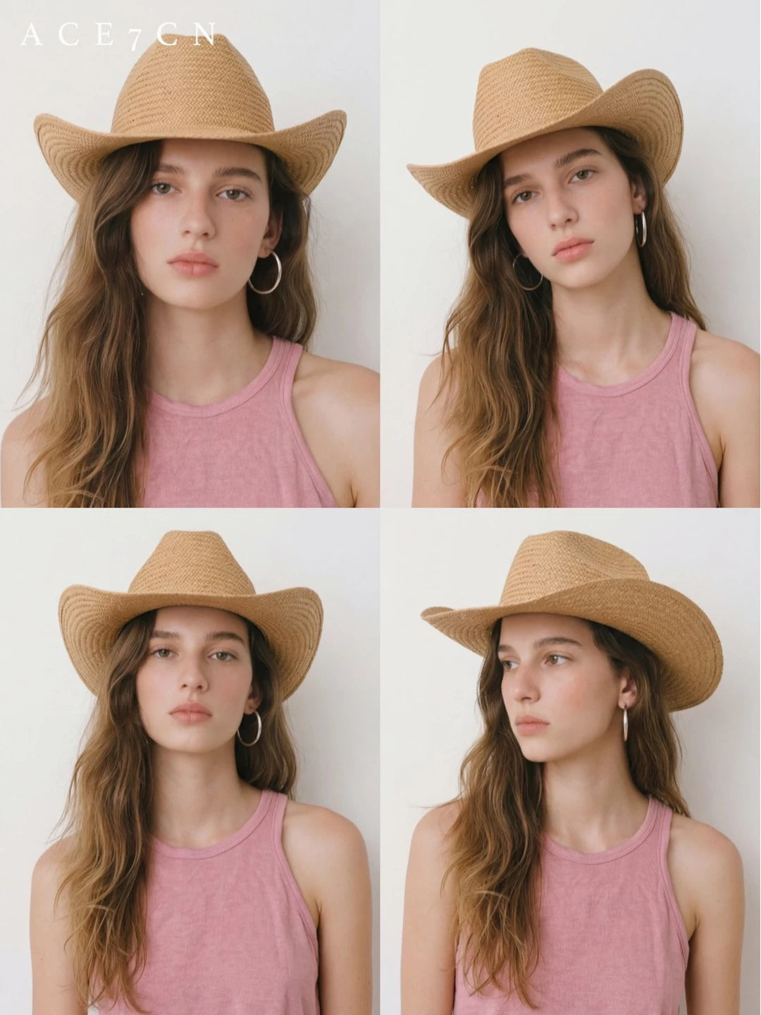 Wide-Brim Paper-Straw Western Hat — ACE7CN