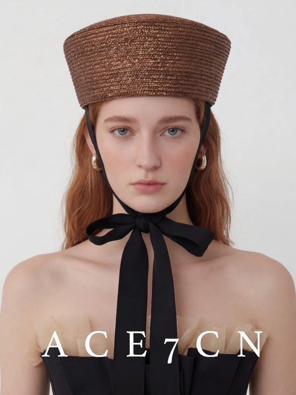 Tie-Cord Straw Pillbox Hat — ACE7CN