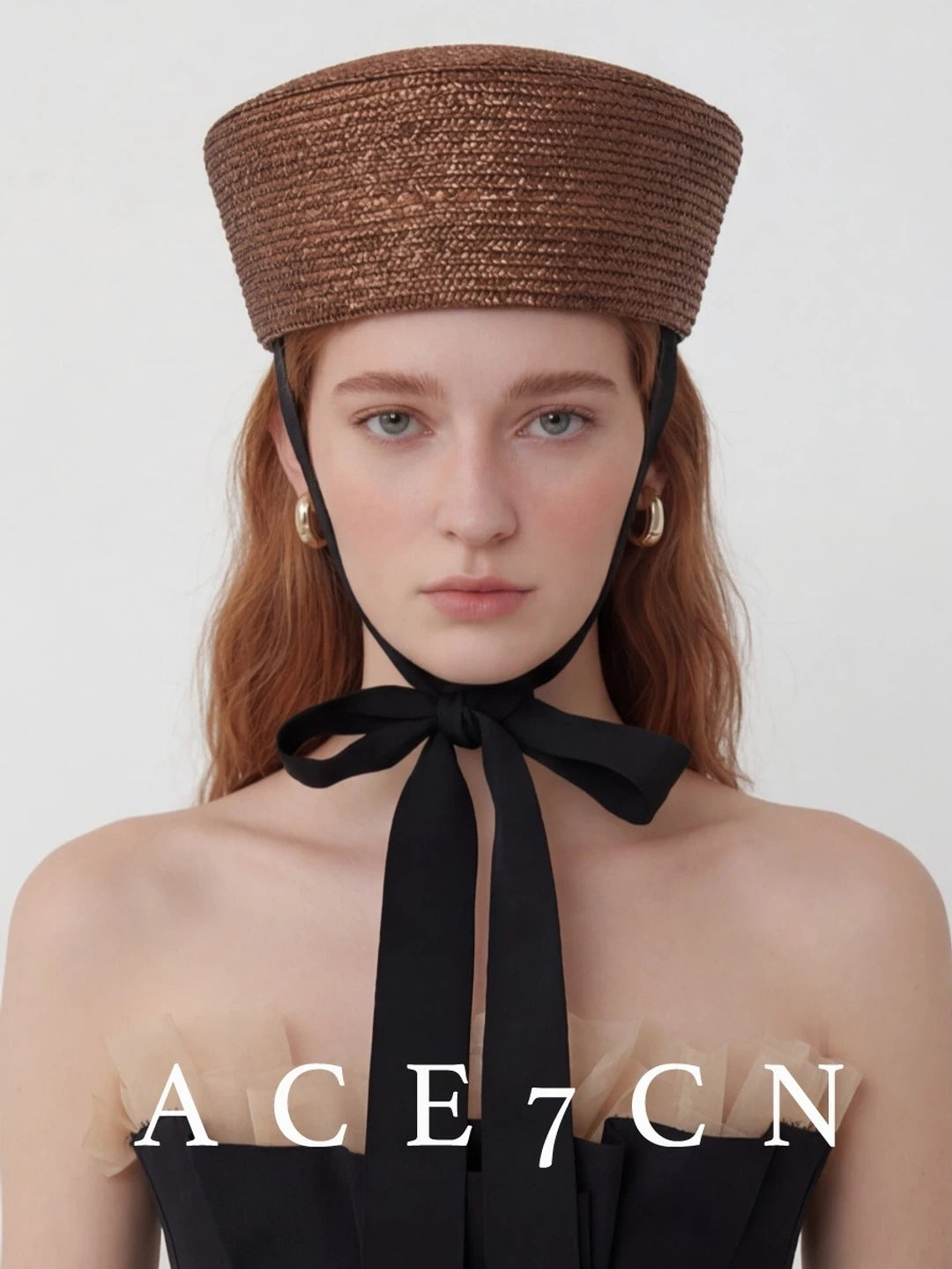 Tie-Cord Straw Pillbox Hat — ACE7CN