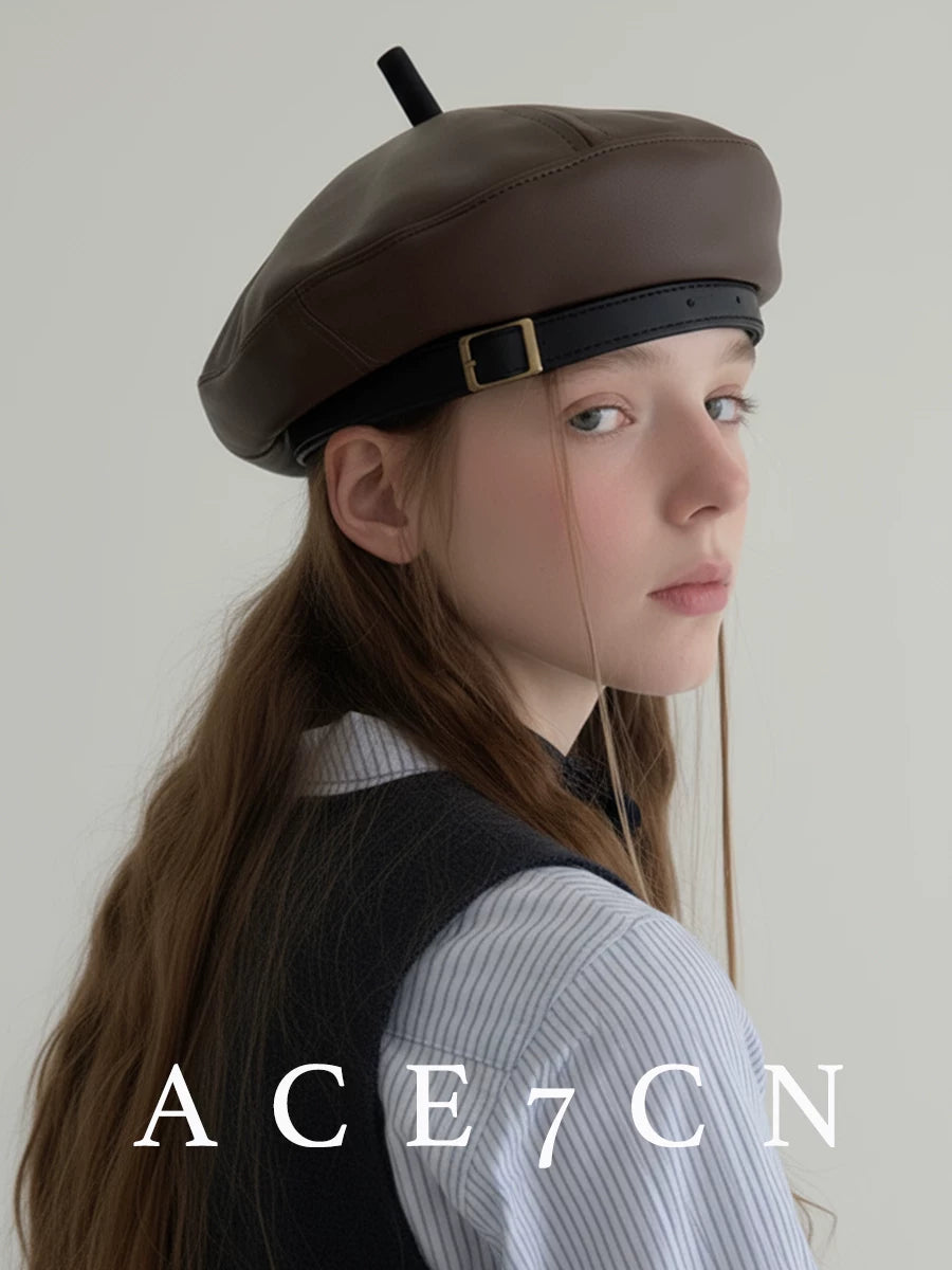 Faux-Leather Painter Beret — ACE7CN