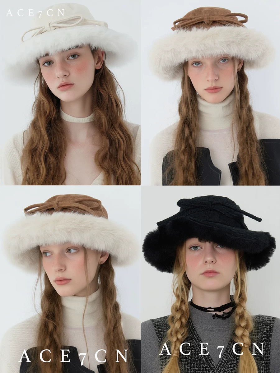Wide-Brim Plush Bucket Hat — ACE7CN