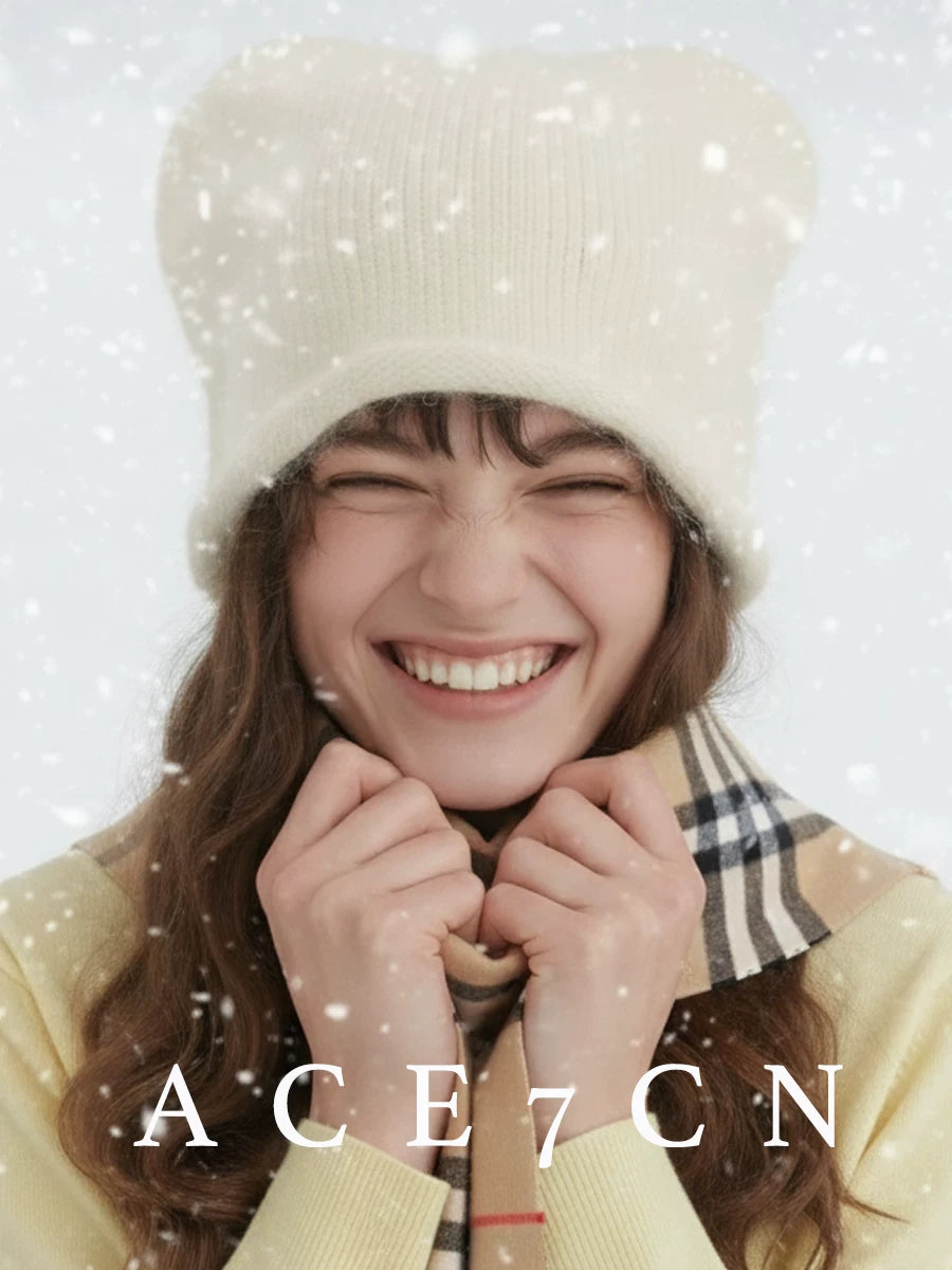 Earth-Tone Cat-Ear Angora Ear-Flap Beanie — ACE7CN