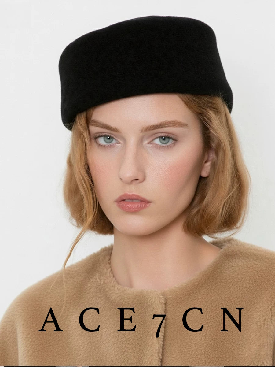 Round-Crown Wool Pillbox Hat — ACE7CN