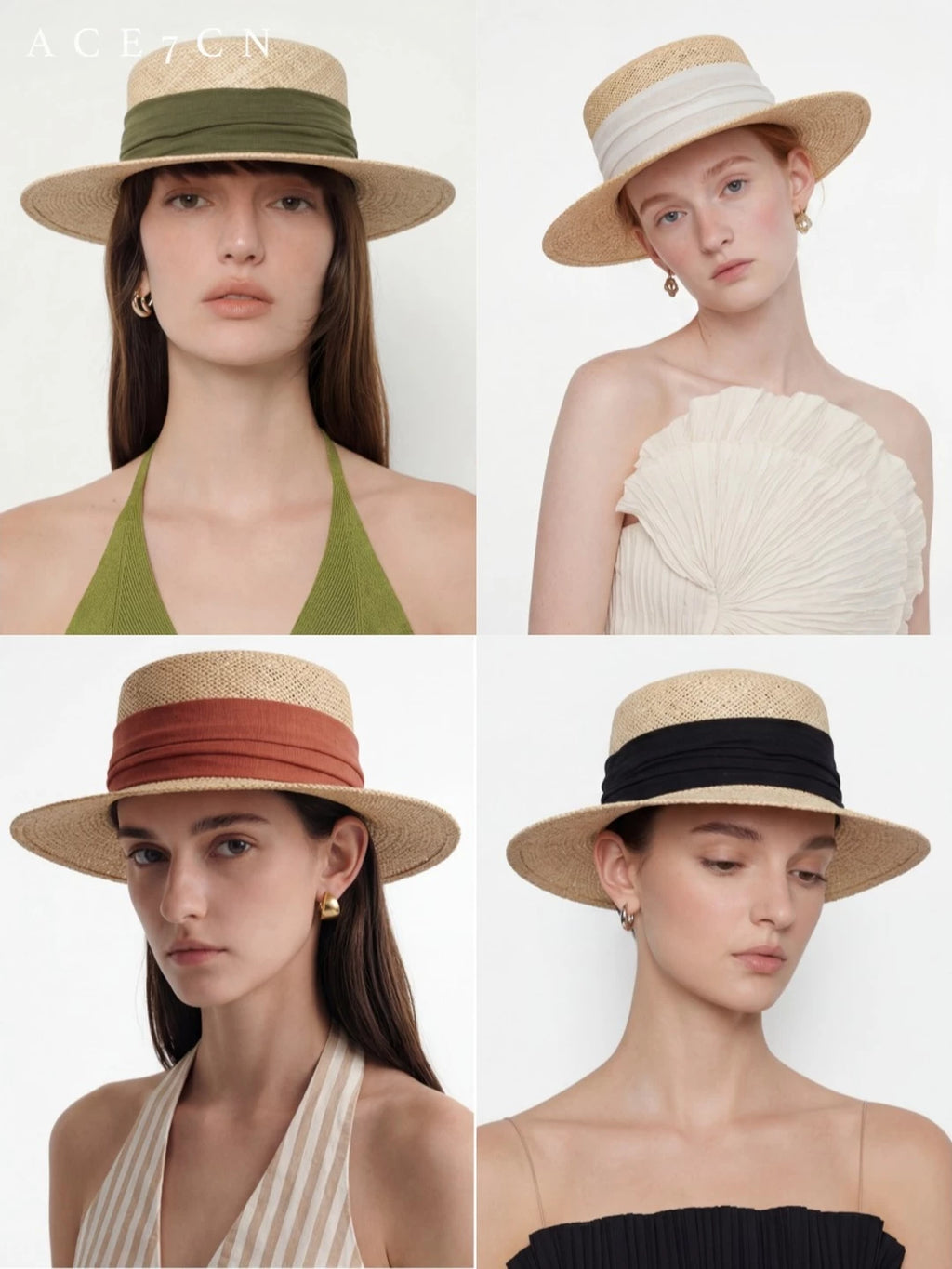 Cotton-Linen Ribbon Straw Fedora — ACE7CN