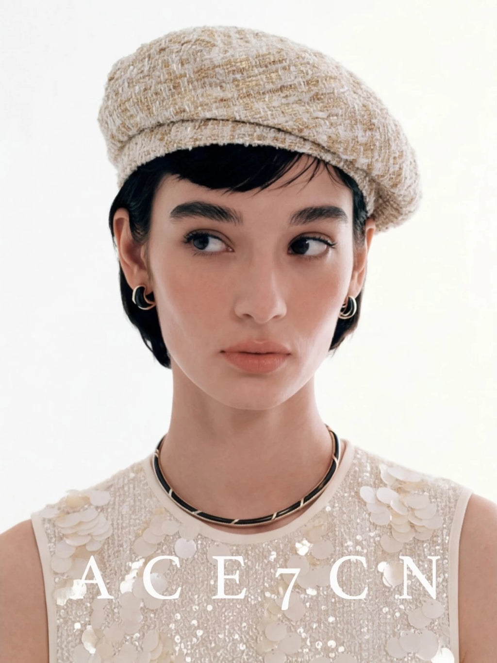 Generous-Fit Tweed Painter Beret — ACE7CN