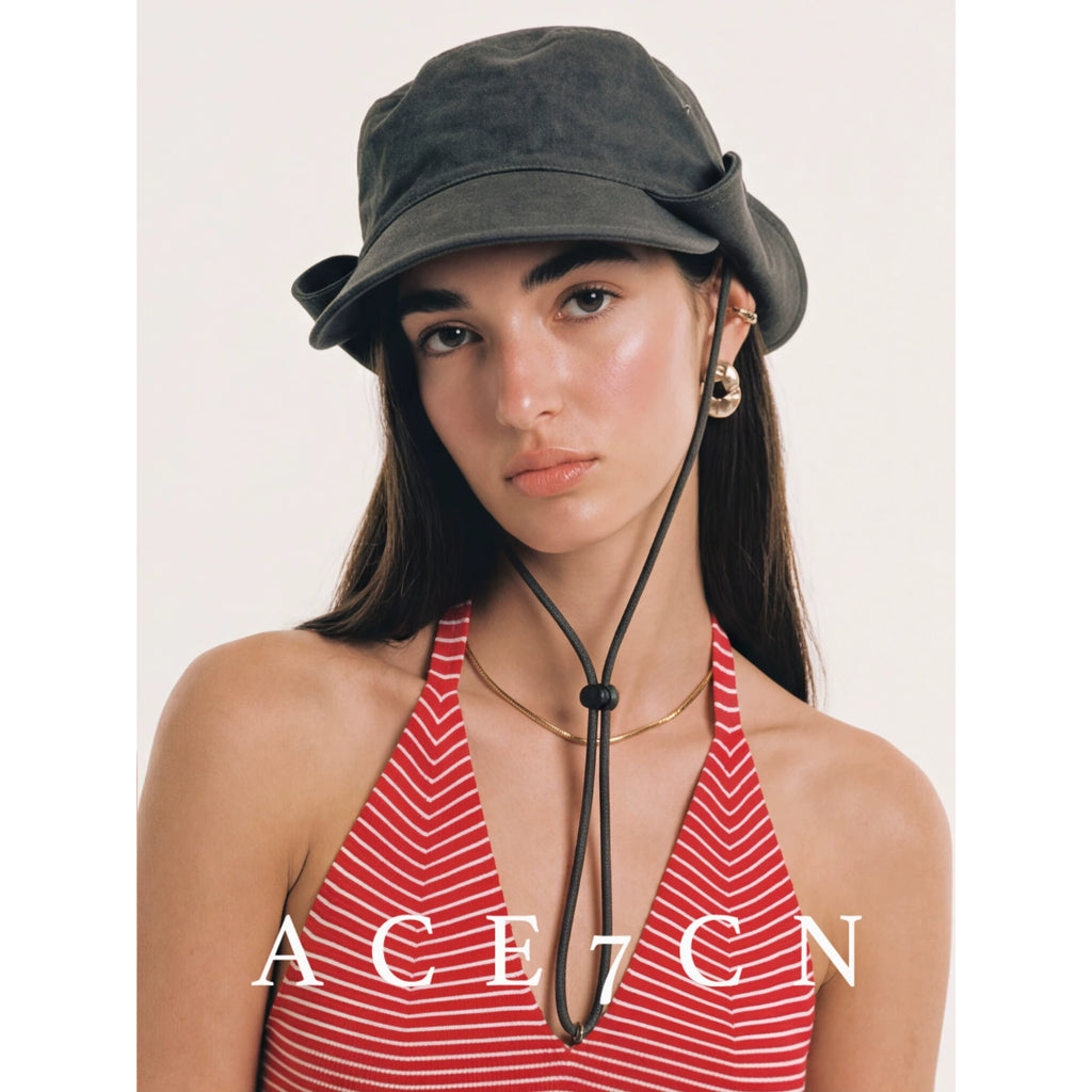 Washed Roll-Brim Ear-Flap Bucket Hat — ACE7CN