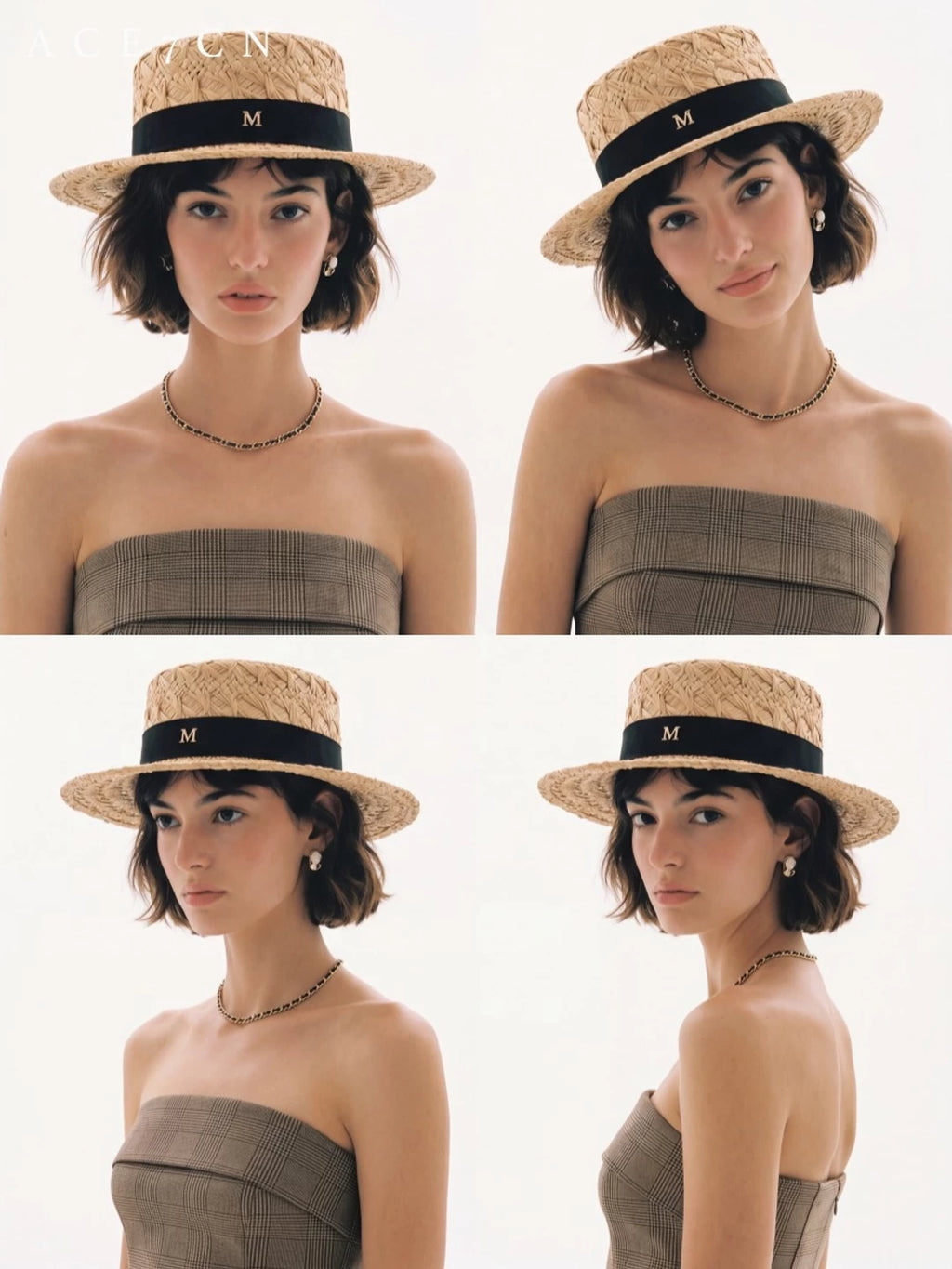 Hand-Woven Raffia Flat-Top Boater — ACE7CN