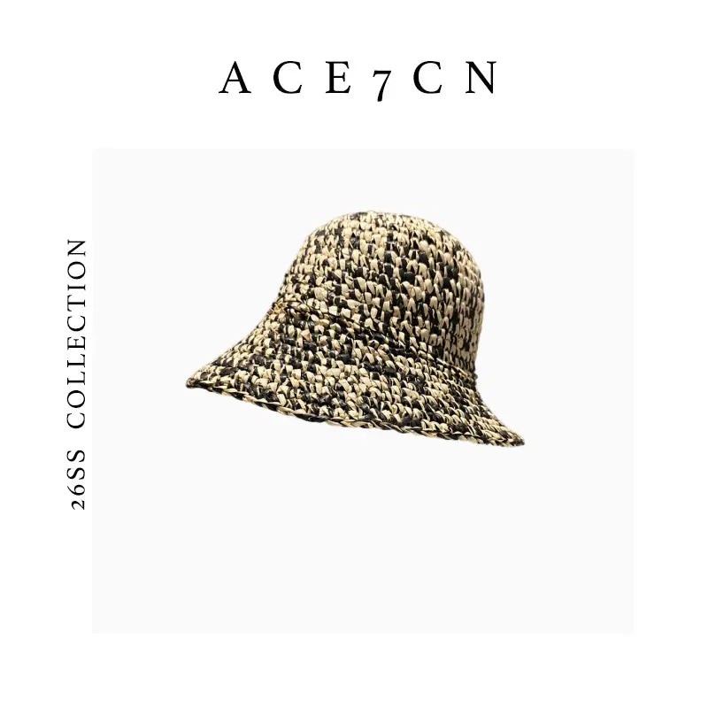 Two-Tone Hand-Woven Straw Bucket Hat — ACE7CN