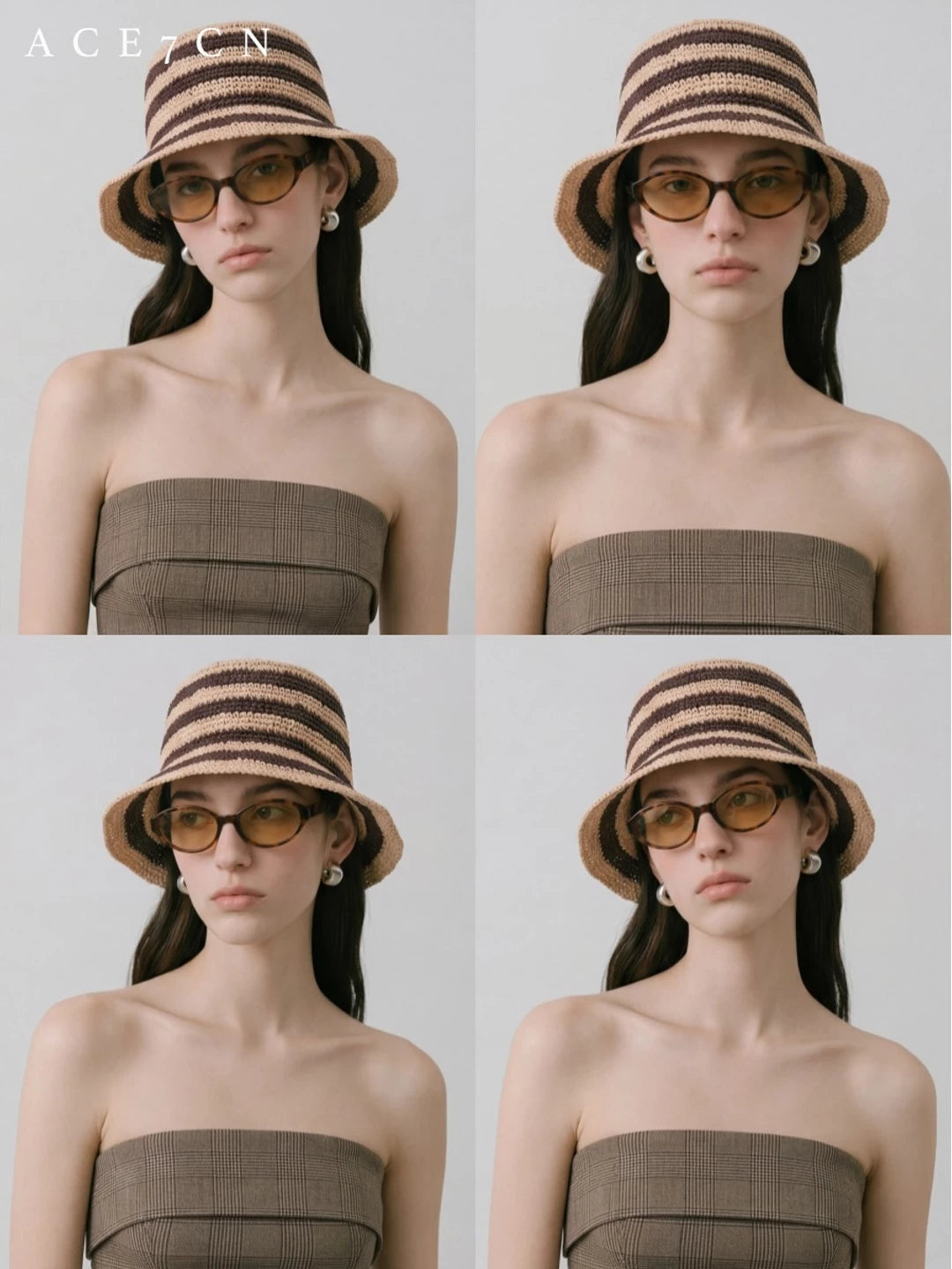 Striped Hand-Woven Raffia Bucket Hat — ACE7CN