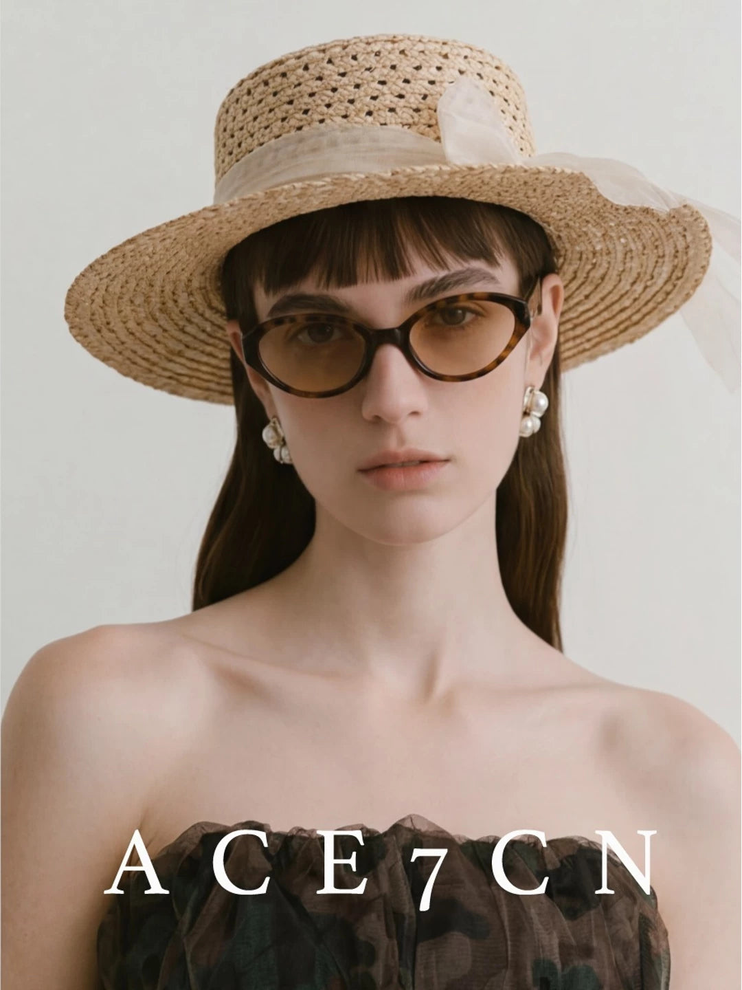 Openwork Raffia Flat-Top Boater — ACE7CN