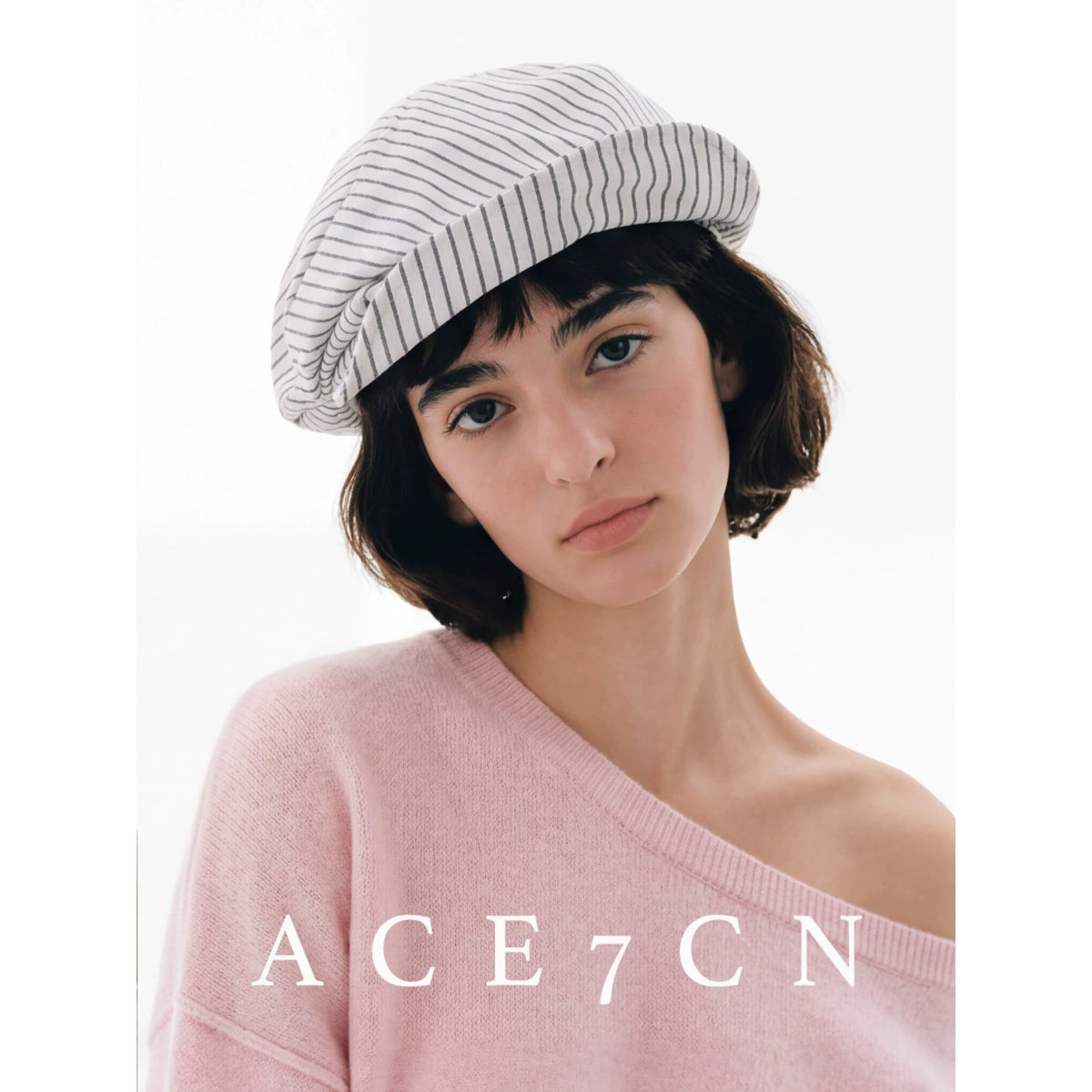 Striped Roll-Brim Cloud Newsboy Cap — ACE7CN