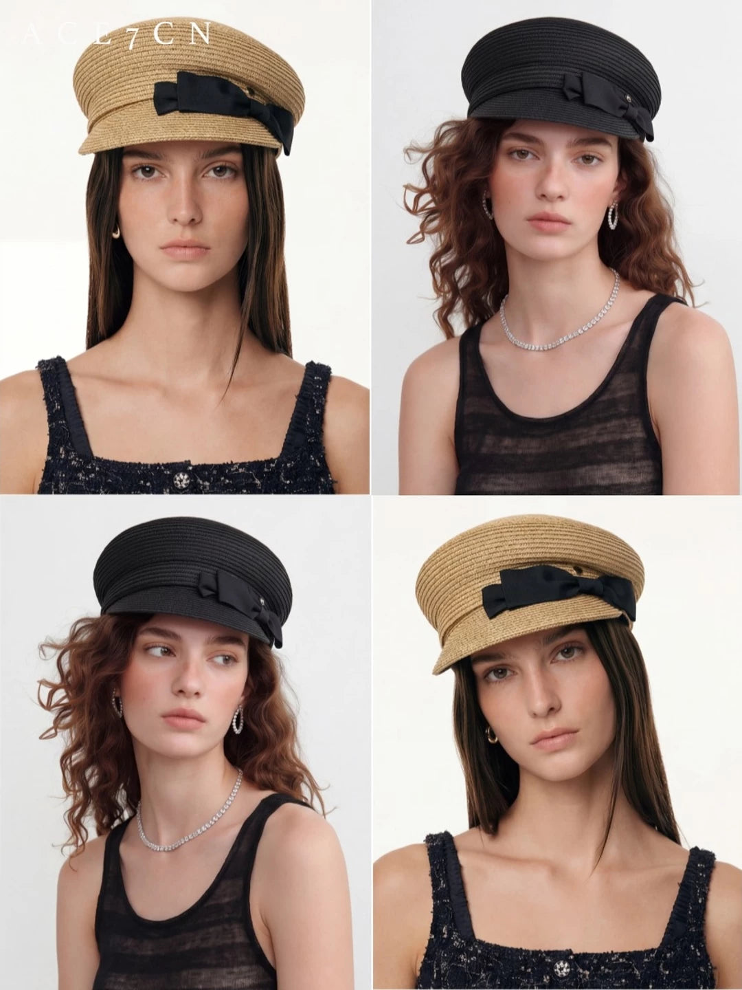 Bow-Detail Linen-Look Equestrian Cap — ACE7CN