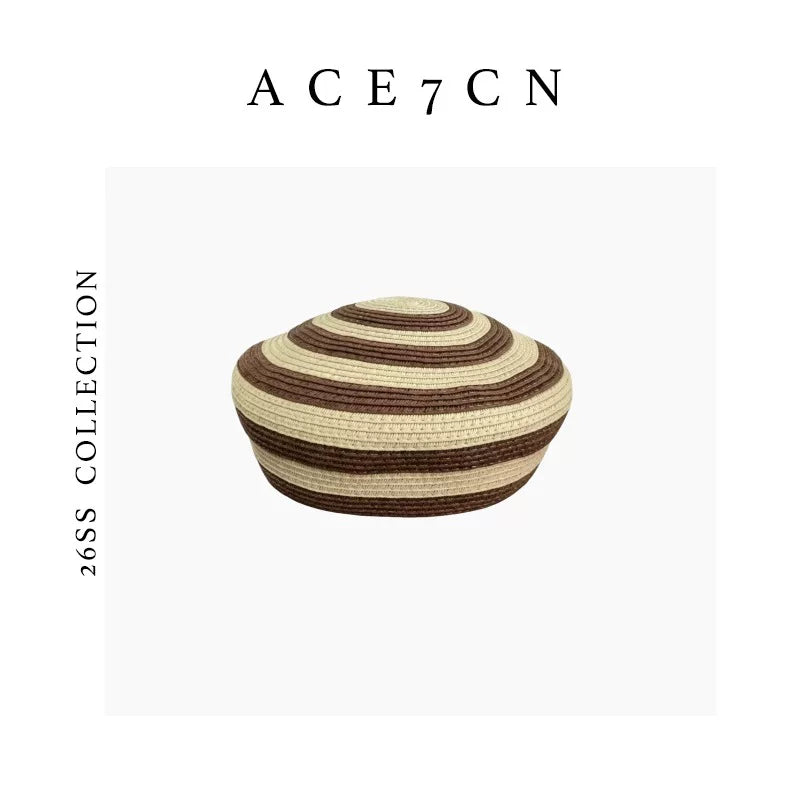 Domed Striped Straw Pillbox Hat — ACE7CN