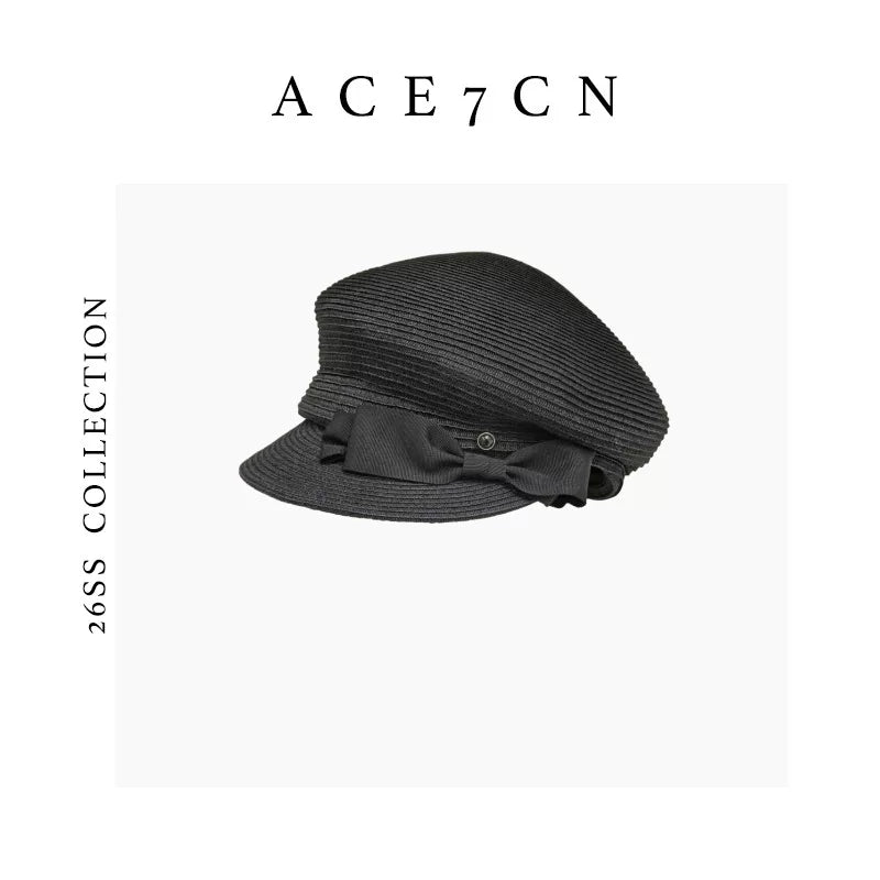 Bow-Detail Linen-Look Equestrian Cap — ACE7CN