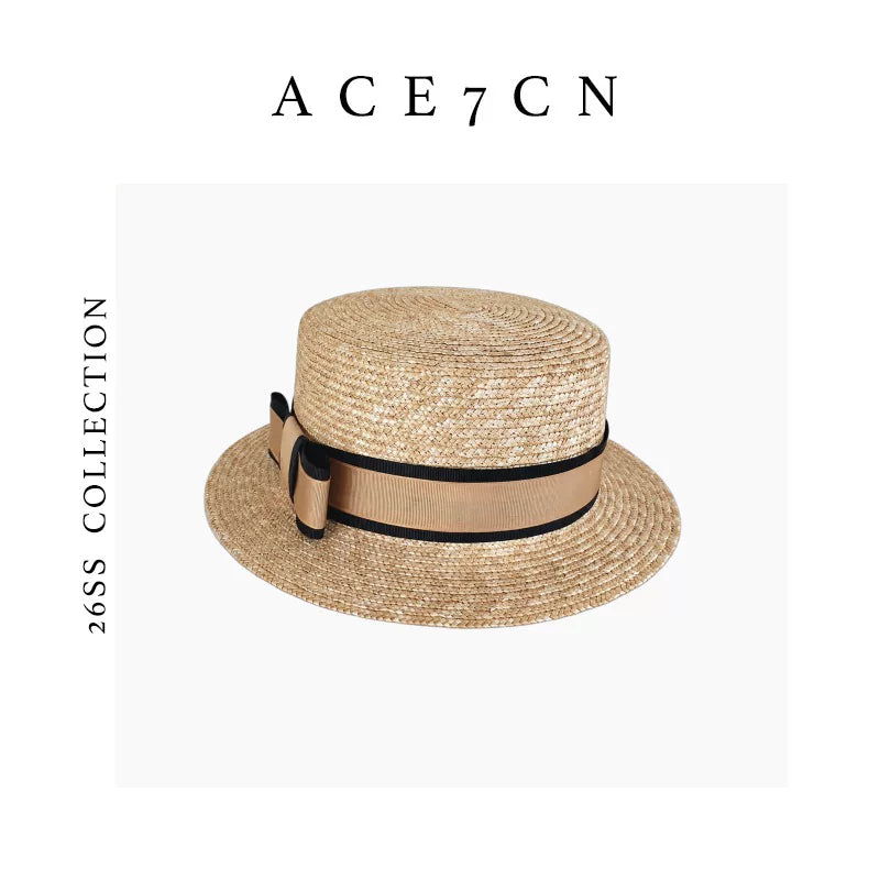 Short-Brim Wheat-Straw Flat-Top Boater — ACE7CN
