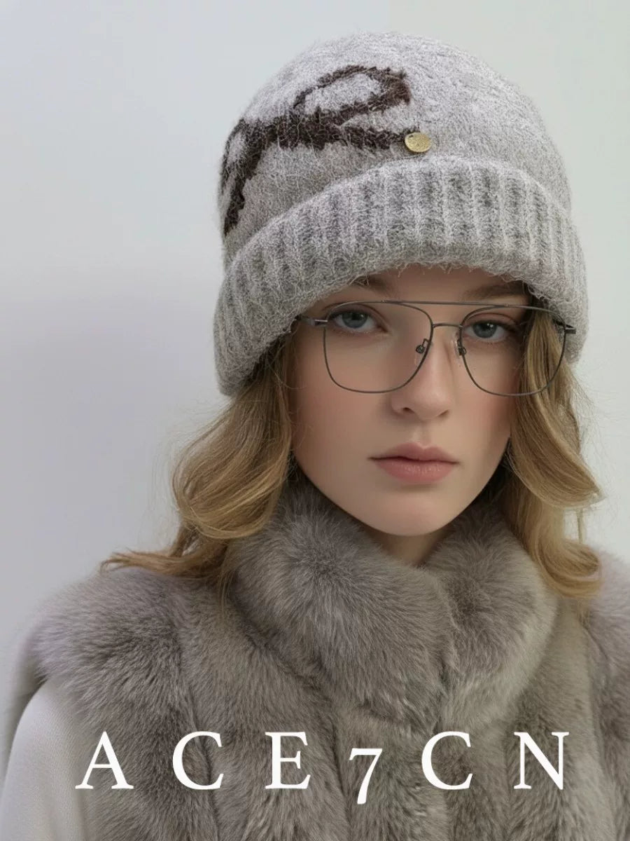 Korean Niche Jacquard Knit Beanie Bow Knit