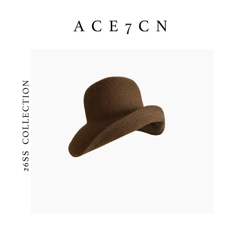 Roll-Brim Straw Bucket Hat — ACE7CN
