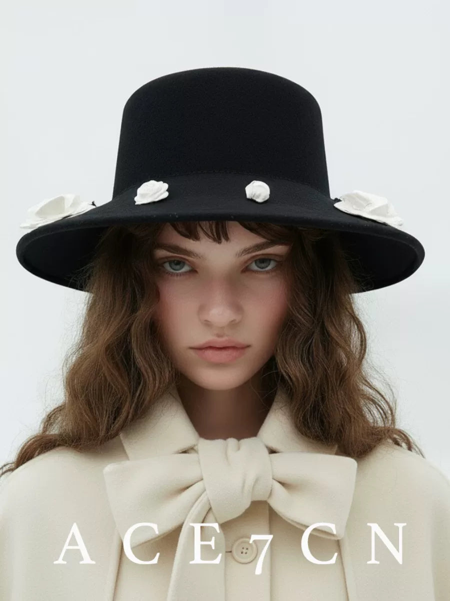 100 Wool Camellia Hepburn Dress Hat French Elegant