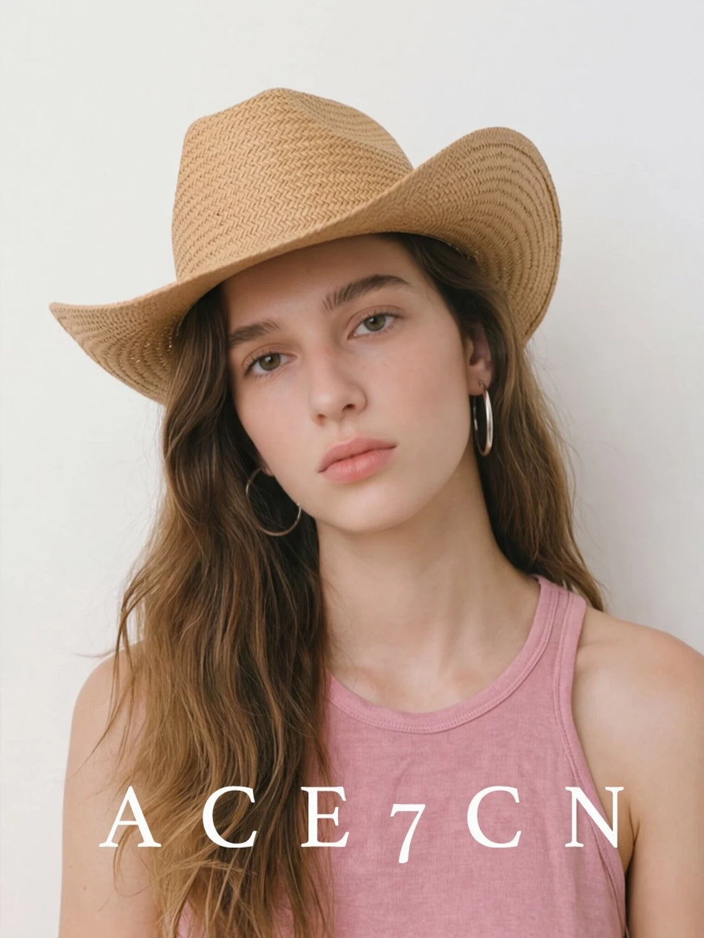 Wide-Brim Paper-Straw Western Hat — ACE7CN