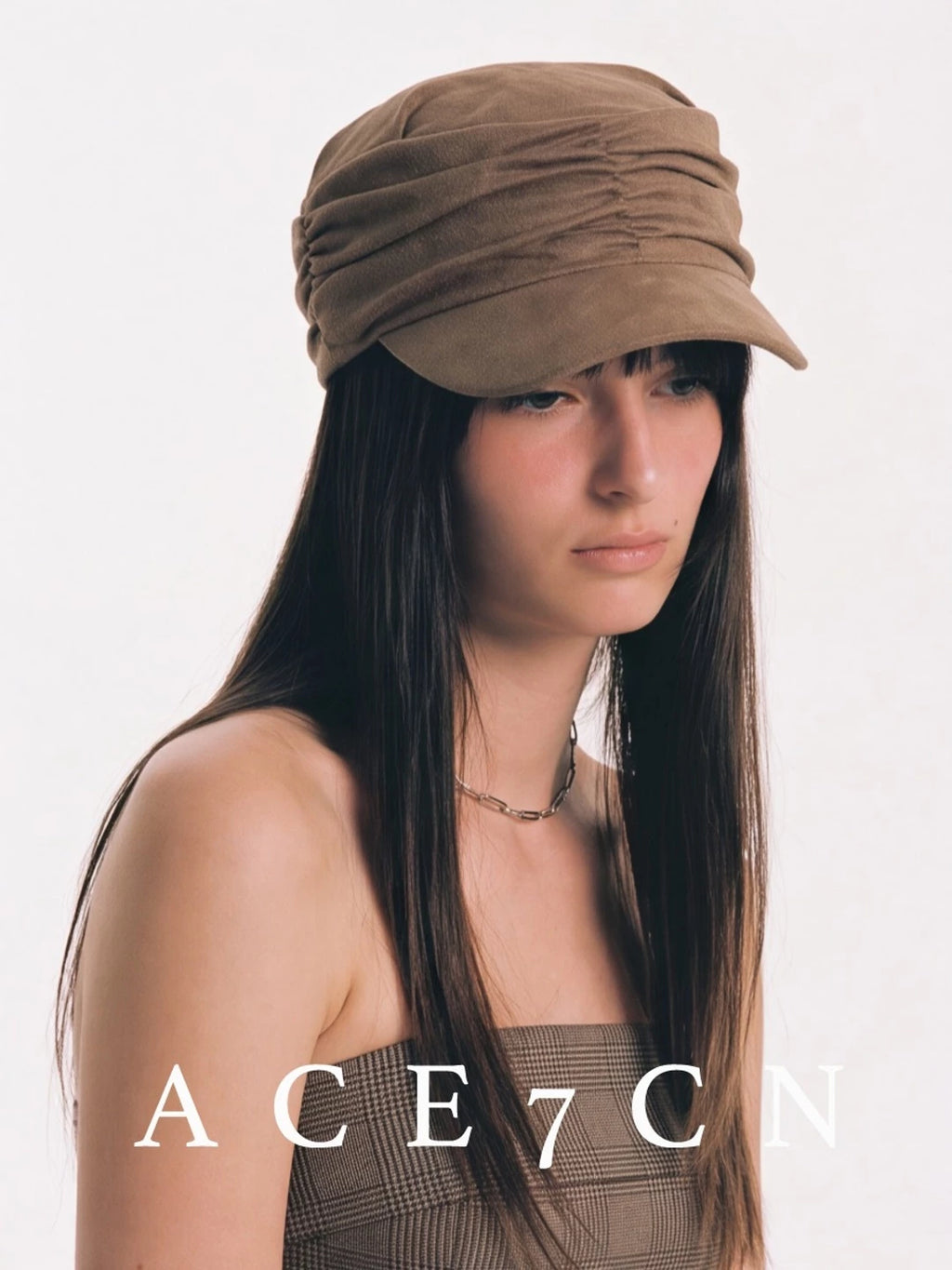 Hand-Pleated Suede Equestrian Cap — ACE7CN