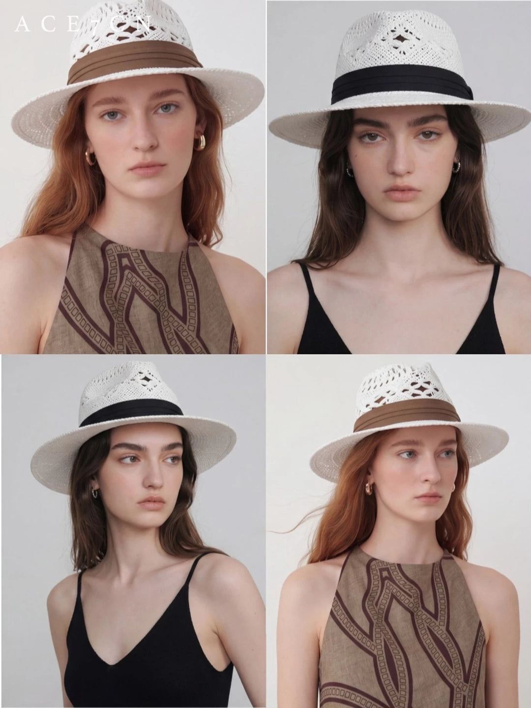 Openwork Hand-Woven Straw Fedora — ACE7CN
