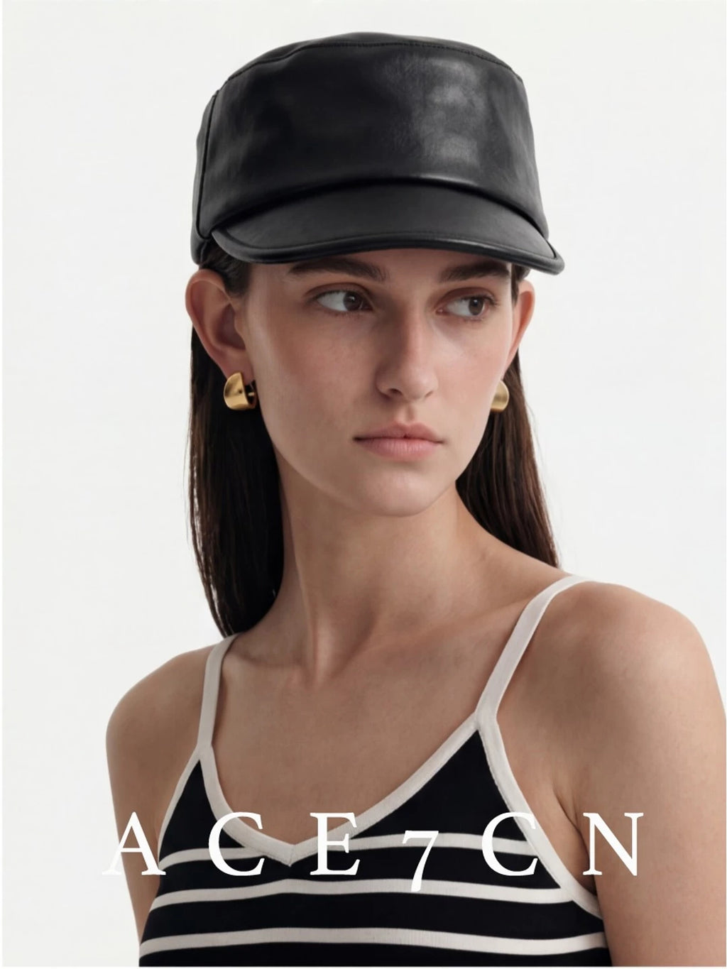 Flat-Top Lamb-Grain Leather Equestrian Cap — ACE7CN