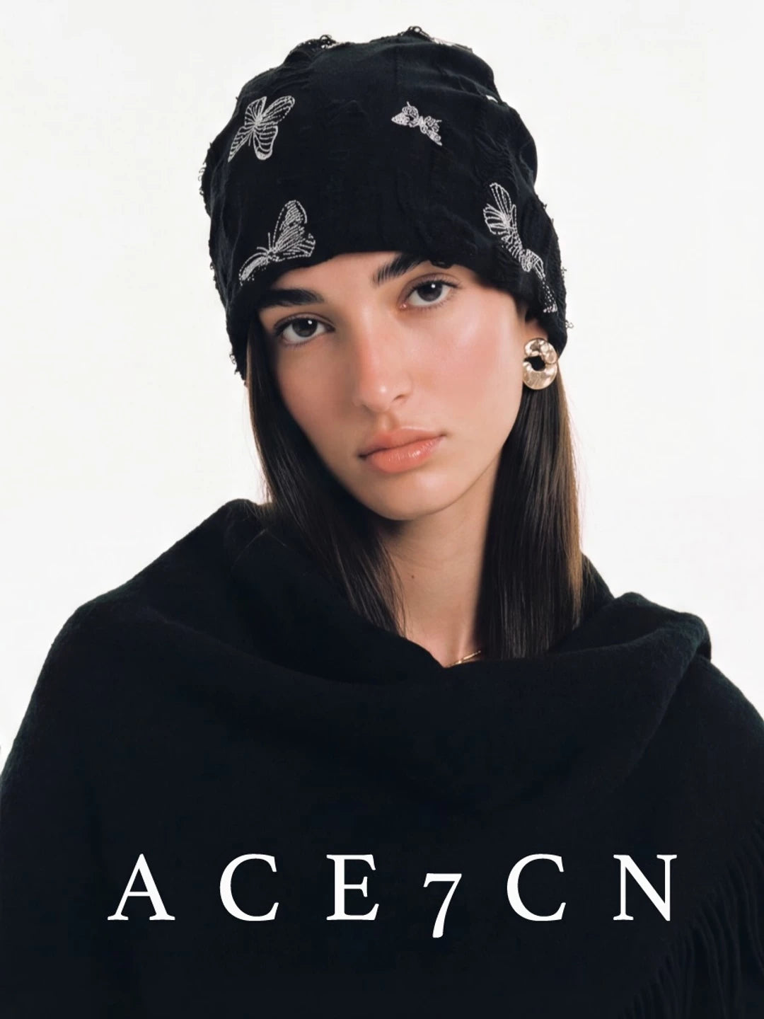 Vintage Elegant Pleated Hat Bow Embroidered Slouch Beanie