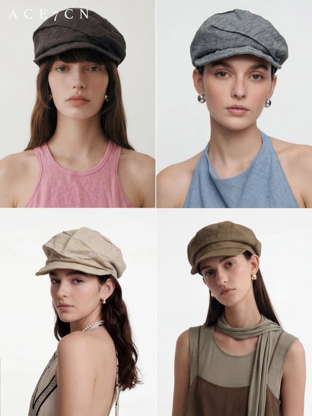 Pleated Linen Octagonal Newsboy Cap — ACE7CN