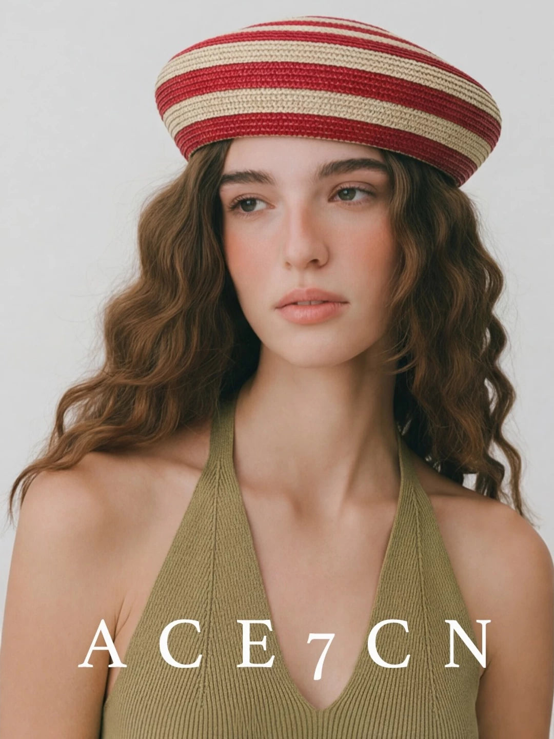 Striped Brimless Straw Pillbox Hat — ACE7CN