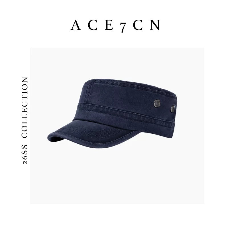Flat-Brim Distressed Denim Equestrian Cap — ACE7CN