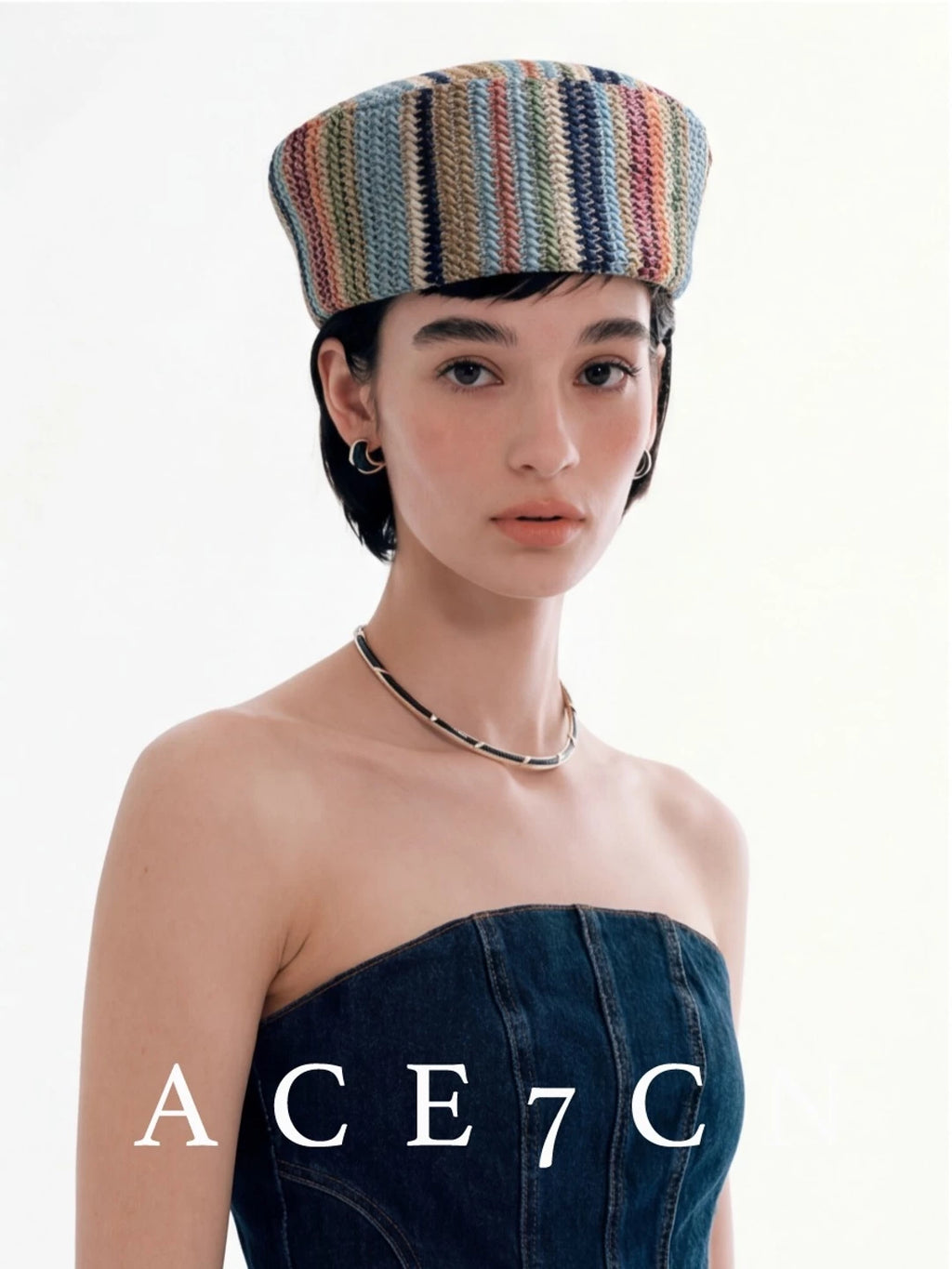 Multicolor-Stripe Tweed Pillbox Hat — ACE7CN