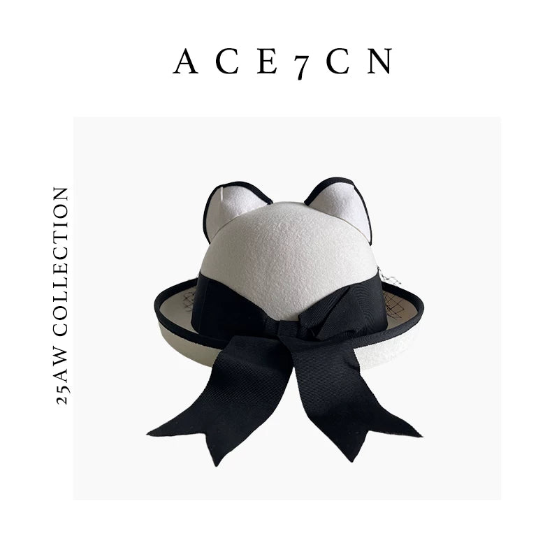 Veiled Cat-Ear Wool Fedora — ACE7CN