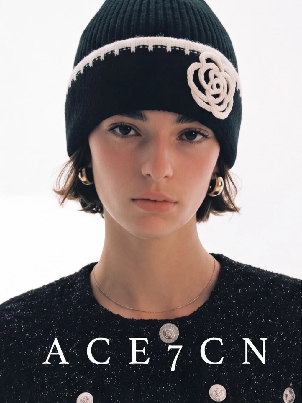 Tweed-Effect Knit Beanie — ACE7CN
