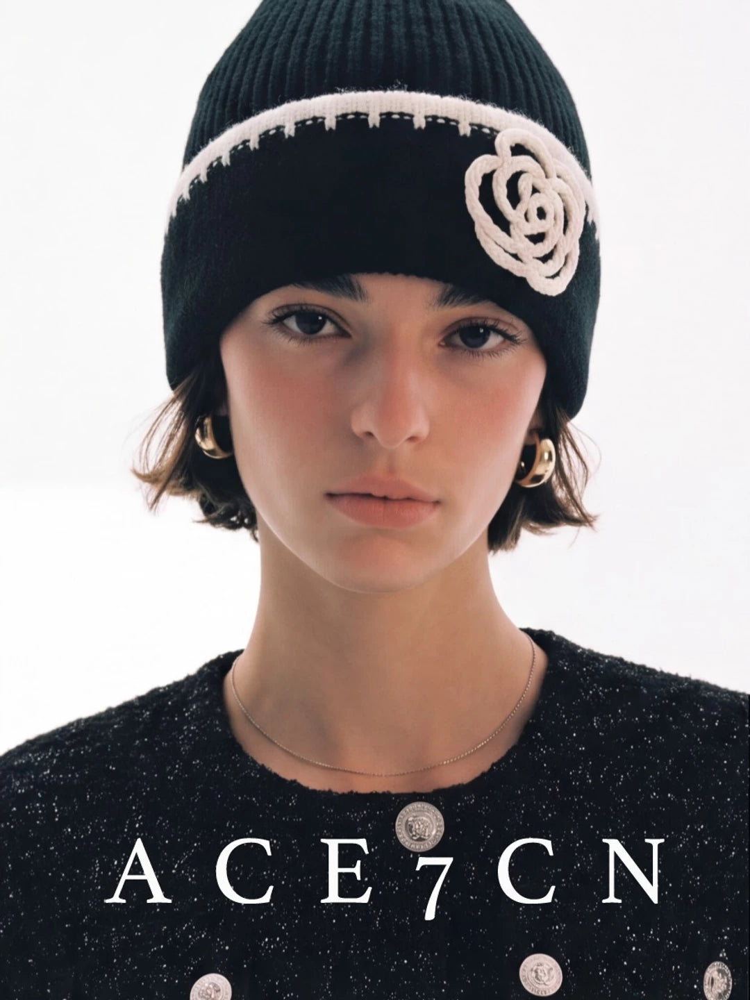 Parisian Classic Tweed Light-Luxury Knit Beanie Autumn-Winter Warm