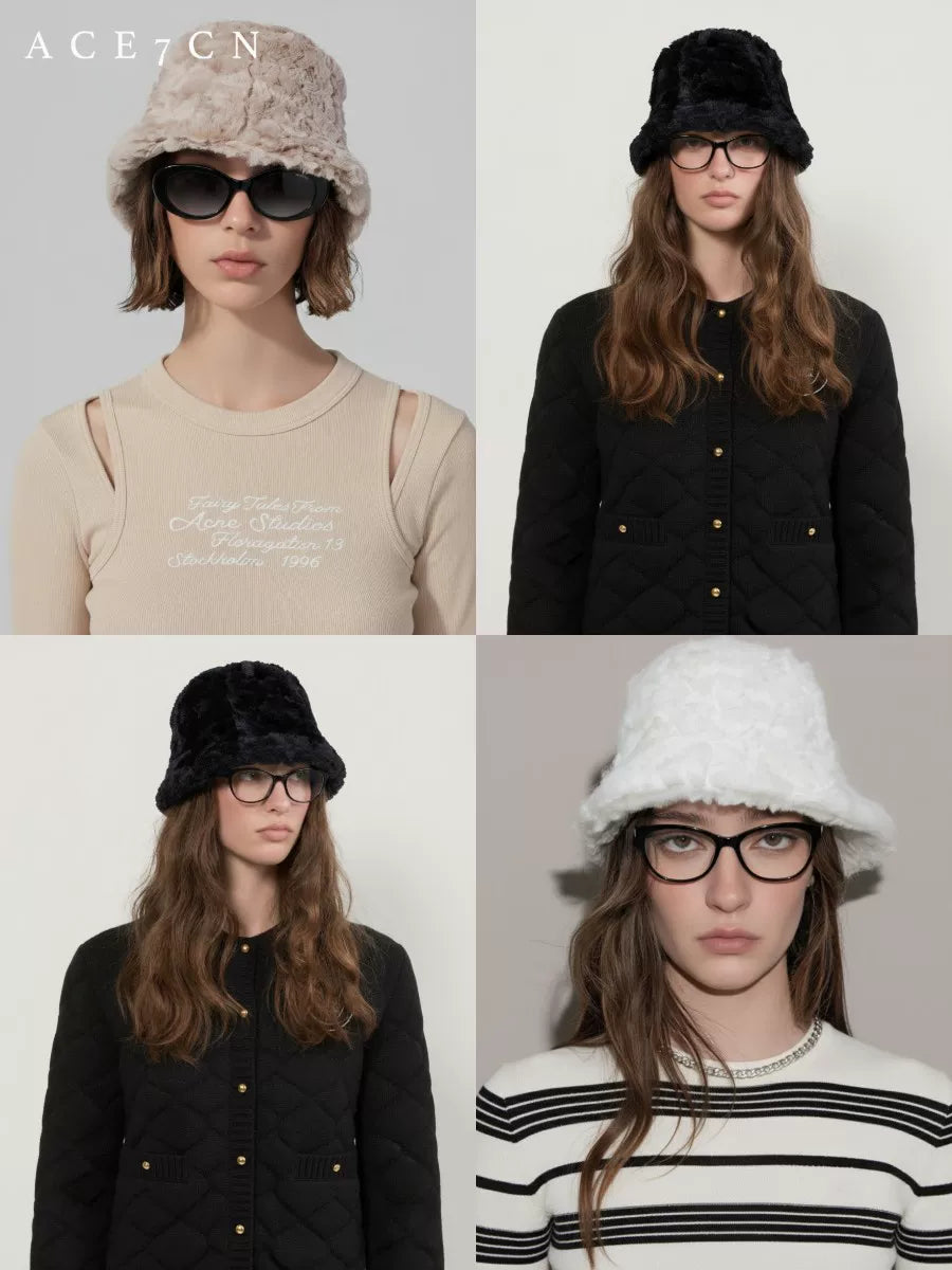 Hand-Pinched Flower Plush Bucket Hat — ACE7CN