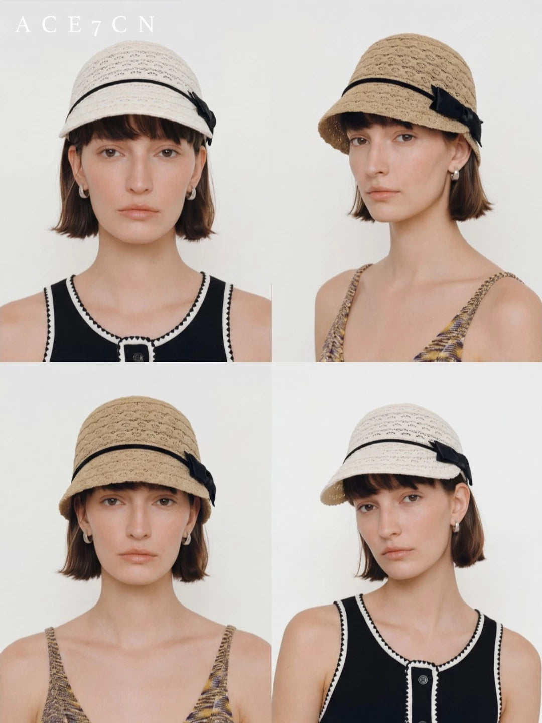 Embroidered Bow Openwork Equestrian Cap — ACE7CN