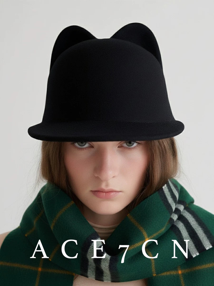 Sculpted Cat-Ear Wool Equestrian Cap — ACE7CN