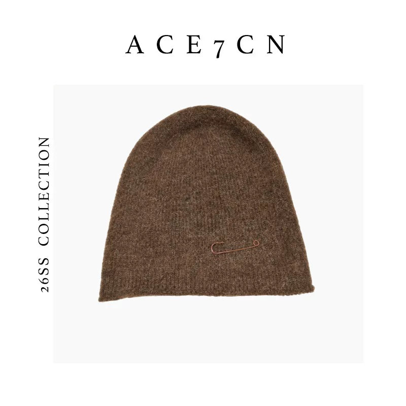 Safety-Pin Wool Knit Beanie — ACE7CN