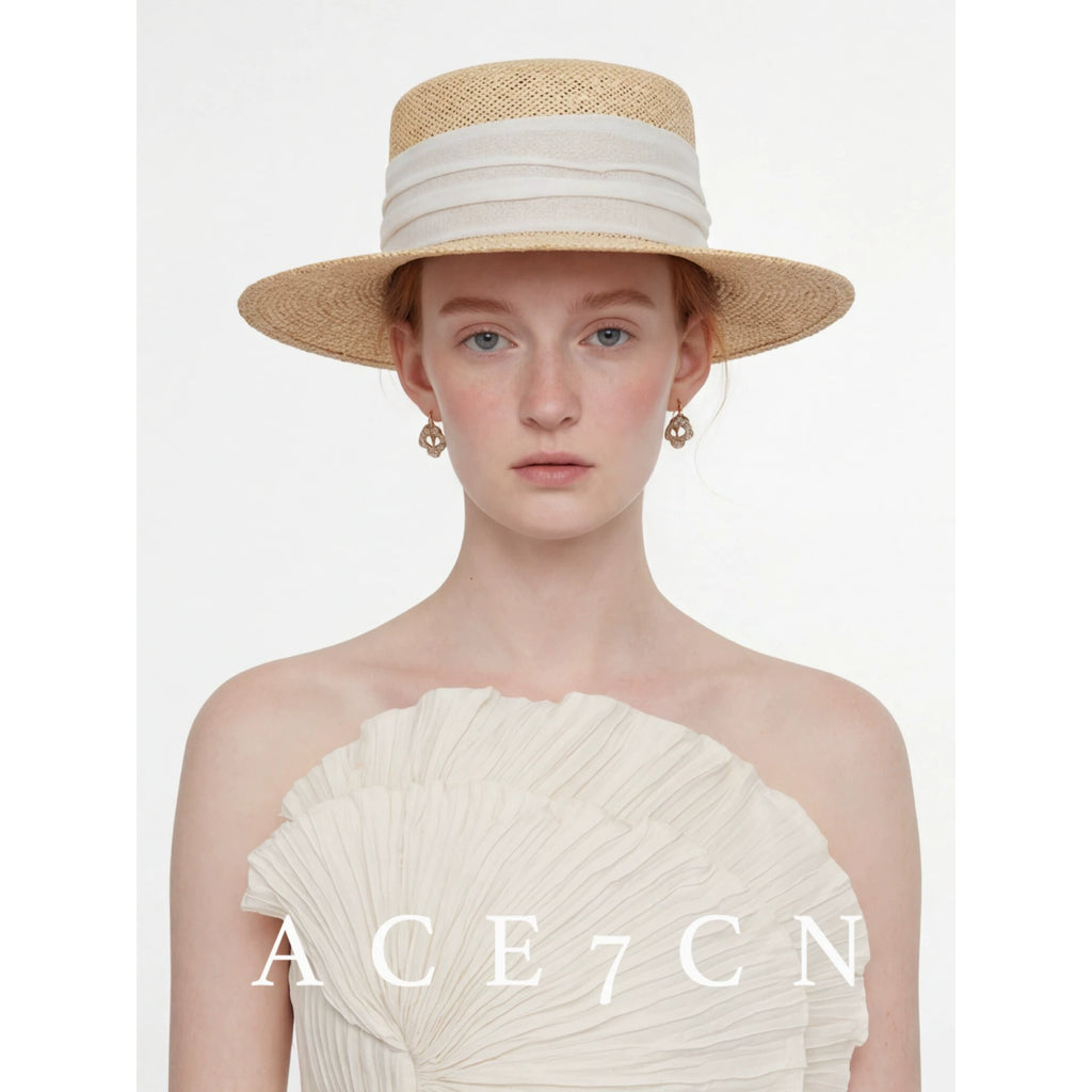 Cotton-Linen Ribbon Straw Fedora — ACE7CN