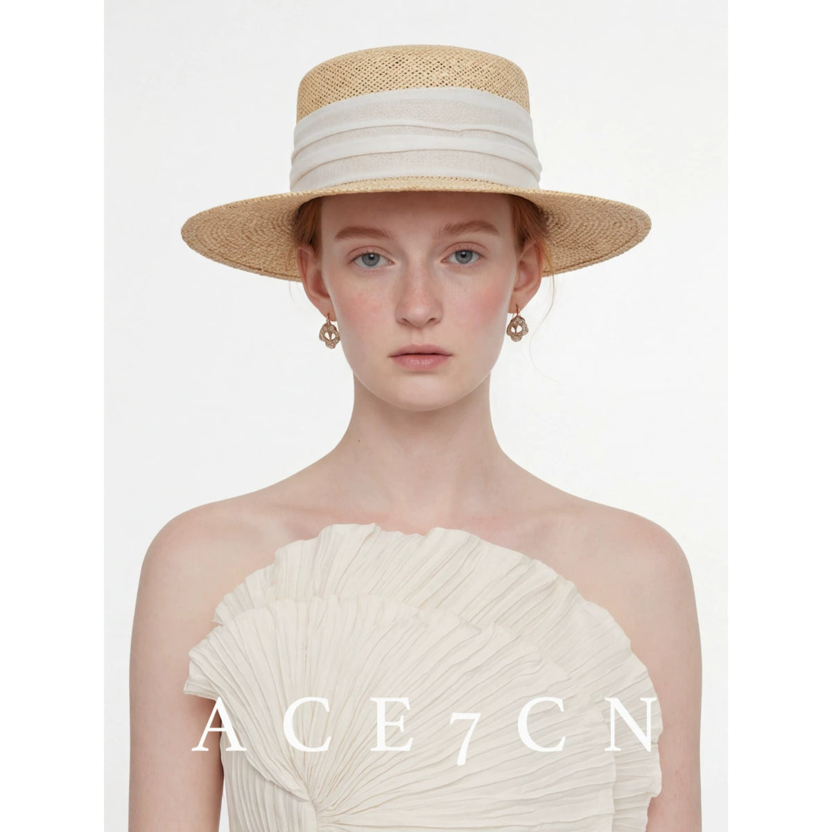 Cotton-Linen Ribbon Straw Fedora — ACE7CN
