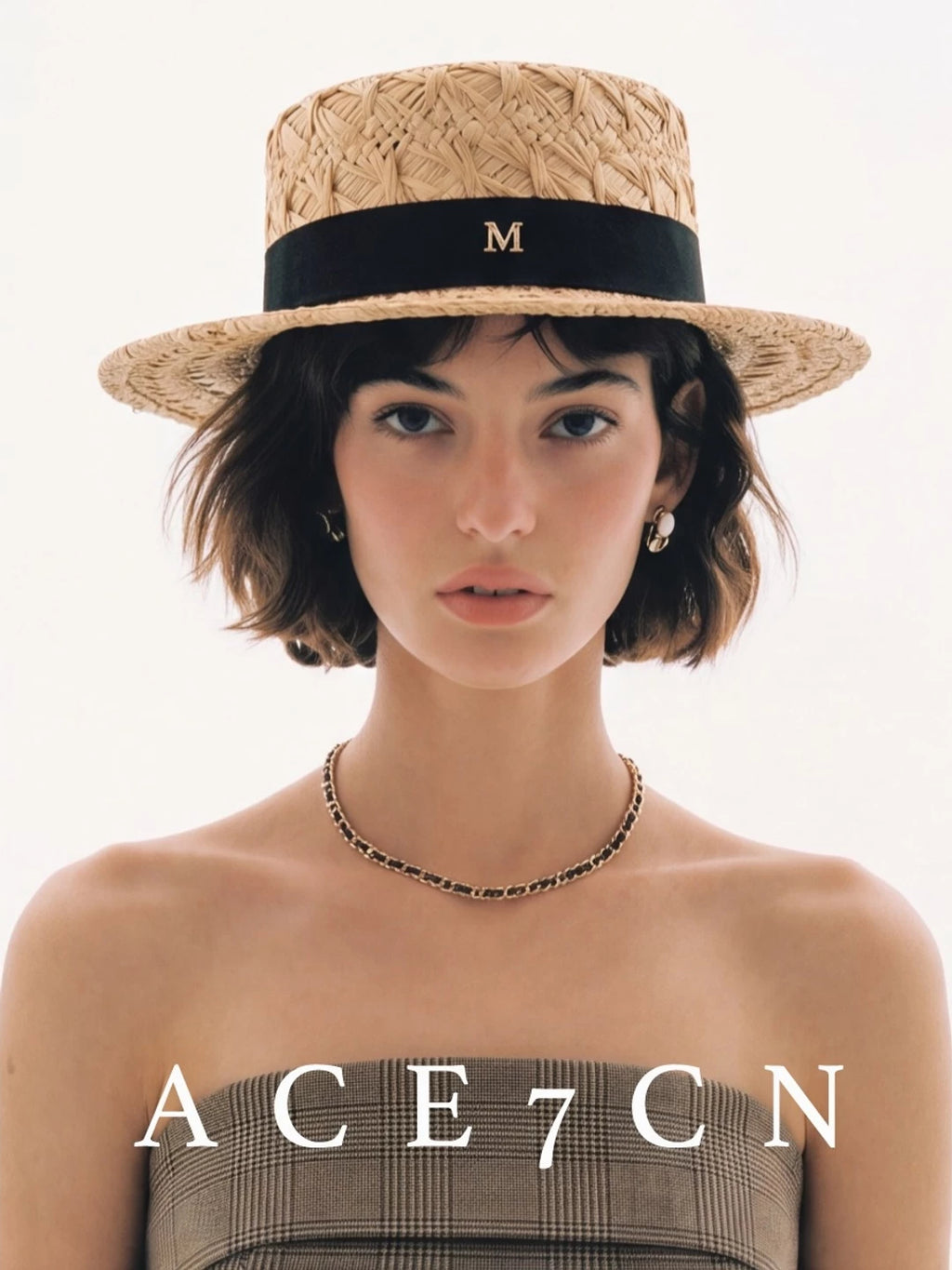 Hand-Woven Raffia Flat-Top Boater — ACE7CN