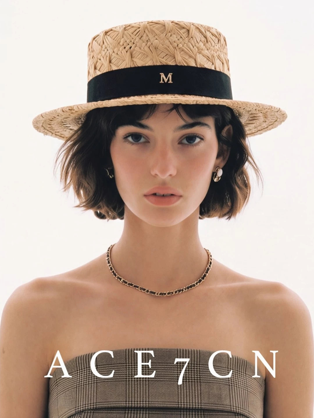Hand-Woven Raffia Flat-Top Boater — ACE7CN