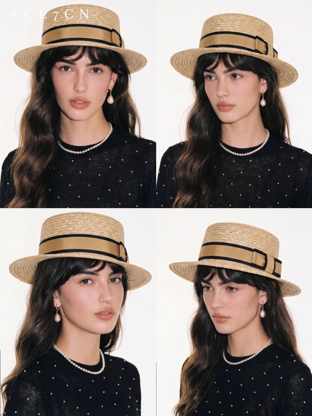 Short-Brim Wheat-Straw Flat-Top Boater — ACE7CN