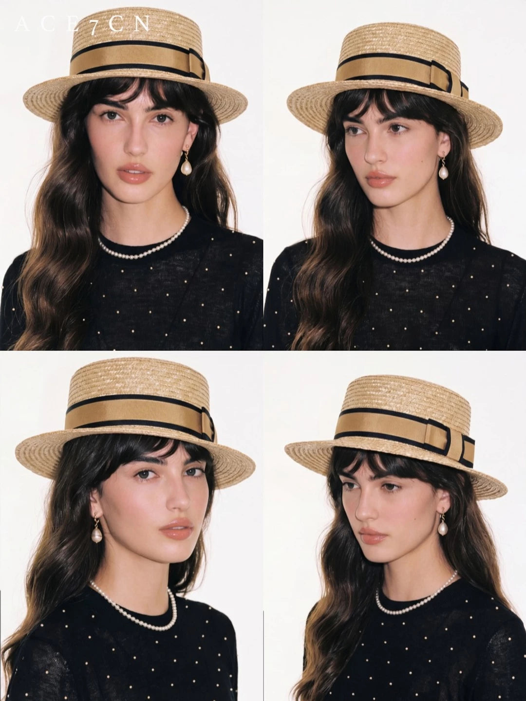 Short-Brim Wheat-Straw Flat-Top Boater — ACE7CN