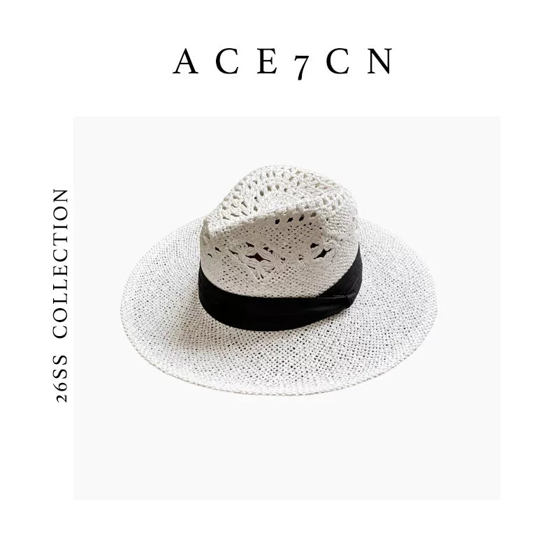 Openwork Hand-Woven Straw Fedora — ACE7CN