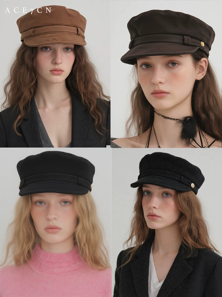 Suede Eight-Panel Newsboy Cap — ACE7CN