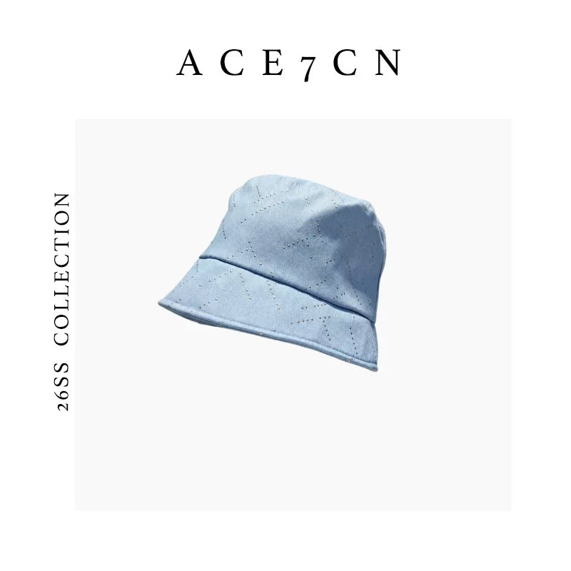 Rhinestone Diamond-Quilted Denim Bucket Hat — ACE7CN